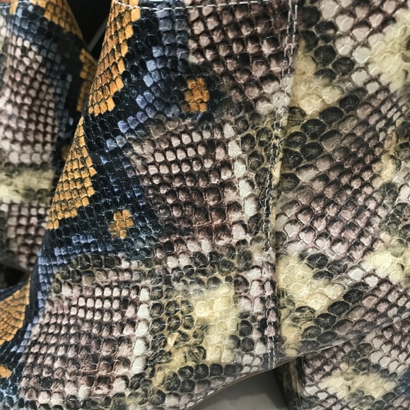 Faux Snakeskin Block Heel Ankle Boots - Blue/Yellow - Size 6 - Picture 12 of 13